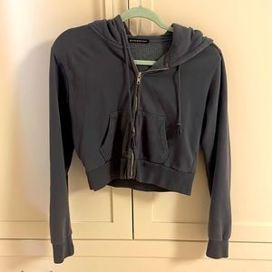 Brandy Melville Faded Blue Cropped Crystal Zip Up Hoodie